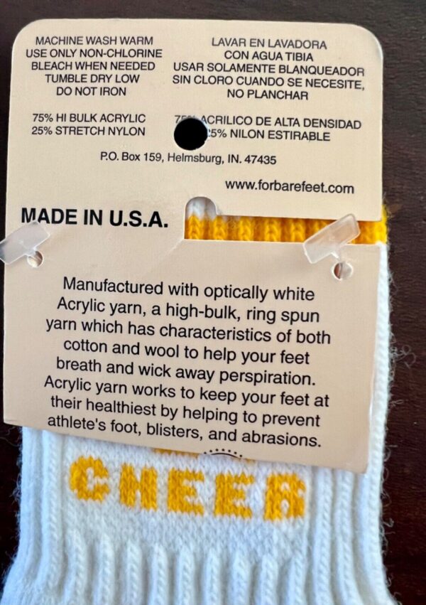 CHEER! UNISEX KIDS 7-9 WARM COMFY SOCKS WHITE W/ GOLD 'CHEER' MEGAPHONE GRAPHICS - Image 3