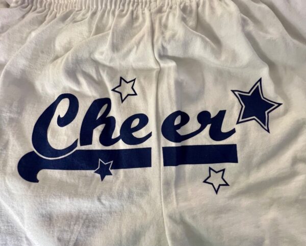 GK CHEER COTTON SHORTS SIZE ADULT MEDIUM WHITE NAVY â€œCHEERâ€ PRINT SHORTS Sz AM - Image 4