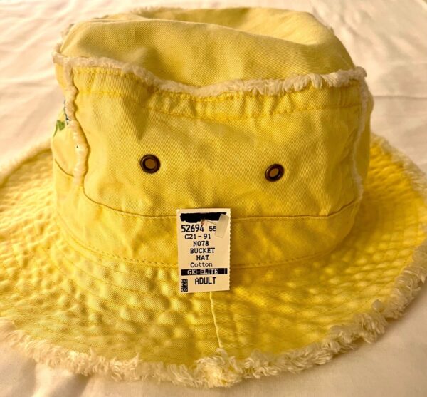 â€œGYMNASTIC GODDESSâ€ EMBROIDERY FUN FRING WASHED COTTON YELLOW BUCKET HAT Sz XL - Image 4