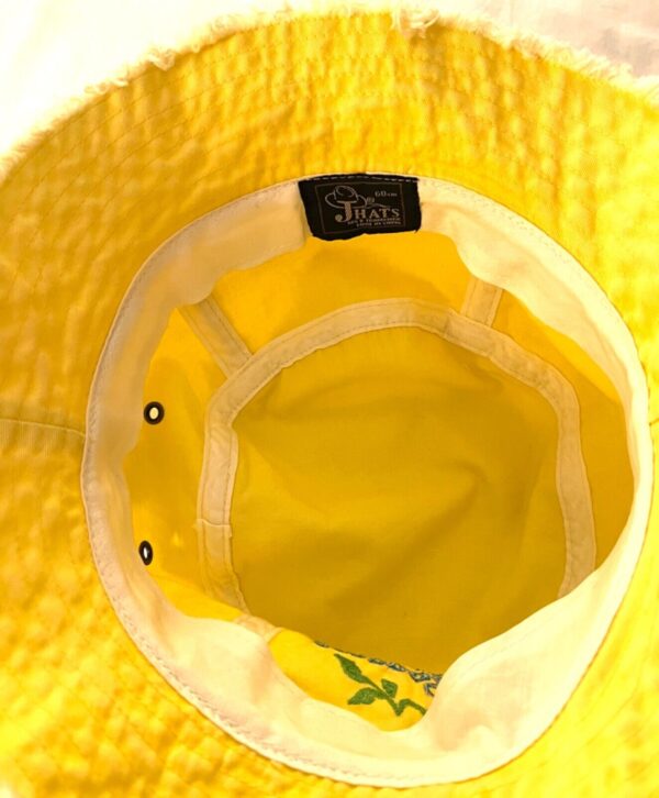 â€œGYMNASTIC GODDESSâ€ EMBROIDERY FUN FRING WASHED COTTON YELLOW BUCKET HAT Sz XL - Image 5