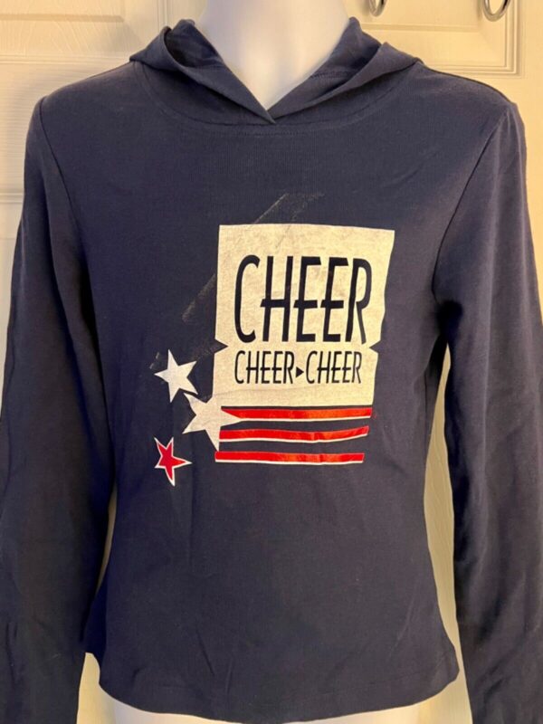 GK CHEER GRAPHICS GIRLS JUNIOR SMALL PULLOVER NAVY COTTON SNUG HOODIE JR S (5-7)