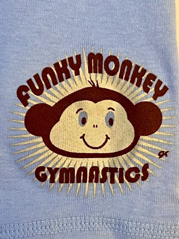 GK DRAWSTRING SHORTS GIRLS SMALL BLUE COTTON "FUNKY MONKEY" GRAPHIC CASUAL SZ S - Image 2