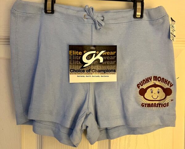 GK DRAWSTRING SHORTS GIRLS SMALL BLUE COTTON "FUNKY MONKEY" GRAPHIC CASUAL SZ S - Image 5