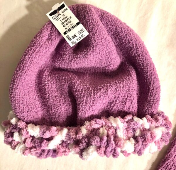 GIRLâ€™S KNIT SPARKLE BEANIE HAT LILAC CHENILLE CHILD ONE SIZE