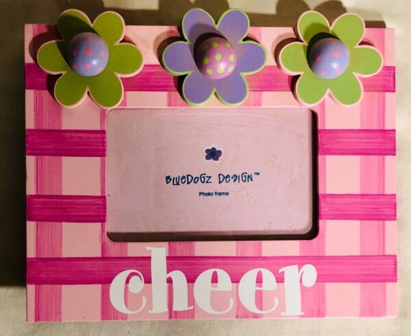 CHEER 4 X 6 PHOTO PAINTED FLOWERS WOOD FRAME FOR A CHEERLEADER NEW IN BOX!