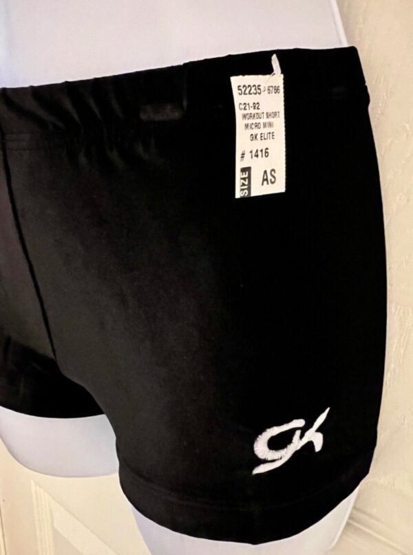 GK WORKOUT SHORTS ADULT SMALL MICRO MINI BLACK VELVET CHEER DANCE GYMNASTIC SZ S - Image 3