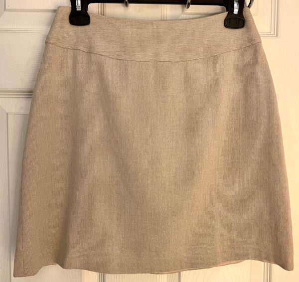 ANN TAYLOR LADIES SIZE 6 BEIGE RIBBED LINEN/COT/RAY LINED PENCIL SHORT SKIRT Sz6