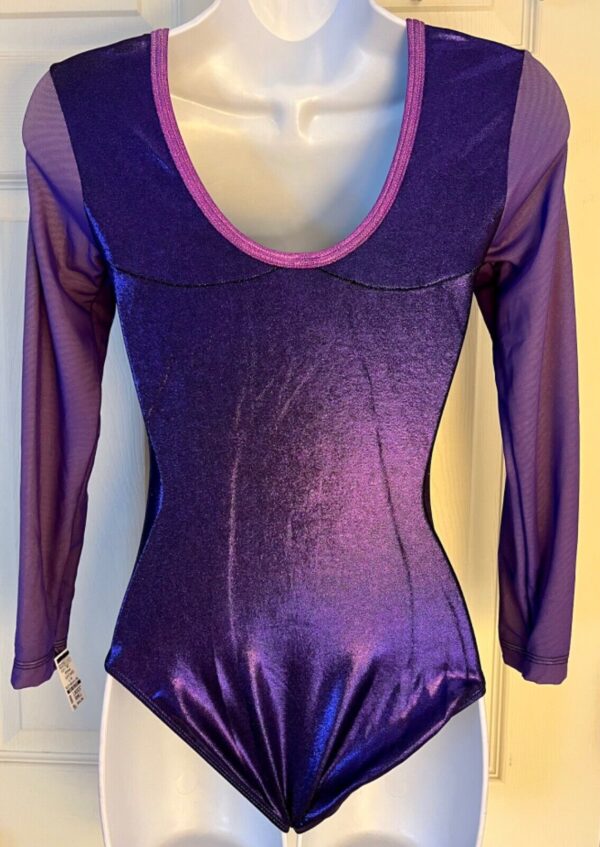 GK PURPLE MYSTIQUE ADULT SMALL LgSLV PURPLE MESH GYMNAST DANCE LEOTARD AS - Image 6