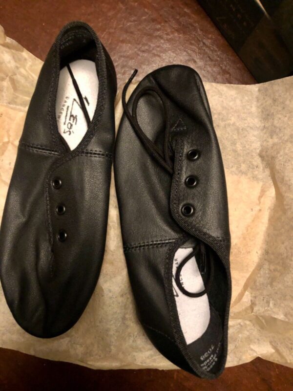 LEOâ€™S JAZZ BLACK LEATHER CHILD 2M ECONO SPLIT SOLE LACE UP DANCE SHOES Sz 2 NIB! - Image 2