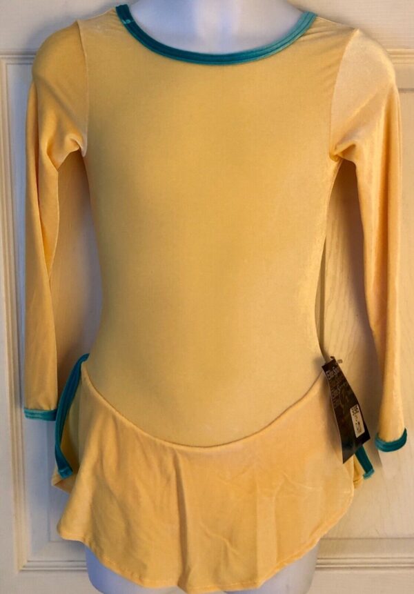 GK ICE SKATE GIRLS MEDIUM YELLOW VELVET LgSLV DRESS V-BACK Sz CM WAS $68.95 NWT!