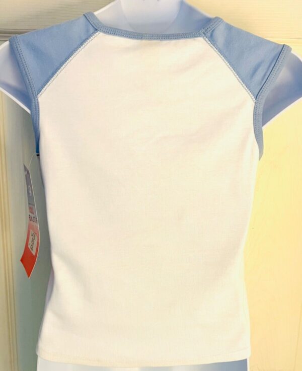 GK GYMNASTICS GRAPIC GIRLS SMALL RAGLAN CAP SLV WHITE BLUE COTTON TOP Sz CS NWT! - Image 5