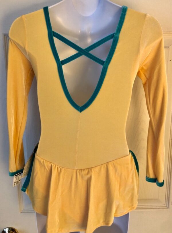 GK ICE SKATE GIRLS MEDIUM YELLOW VELVET LgSLV DRESS V-BACK Sz CM WAS $68.95 NWT! - Image 7