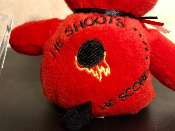 ICE HOCKEY RED STUFFED 8â€ BEAR â€œHE SHOOTS HE SCORES!â€ EMBROIDERY BY DONNAâ€™S GK - Image 4