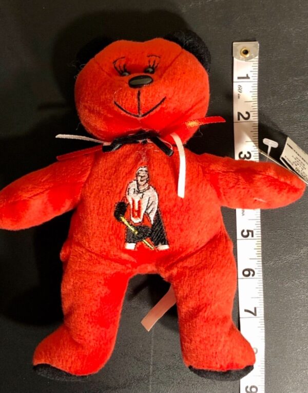 ICE HOCKEY RED STUFFED 8â€ BEAR â€œHE SHOOTS HE SCORES!â€ EMBROIDERY BY DONNAâ€™S GK - Image 8