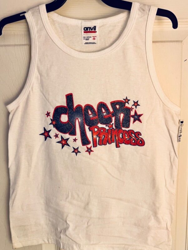 "CHEER PRINCESS" GLITTER GRAPHIC GIRLS SMALL WHITE COTTON TANK BEACH COVER UP  S