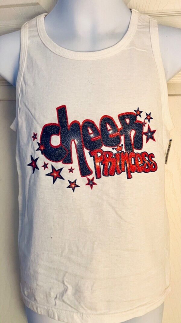 "CHEER PRINCESS" GLITTER GRAPHIC GIRLS SMALL WHITE COTTON TANK BEACH COVER UP  S - Image 5