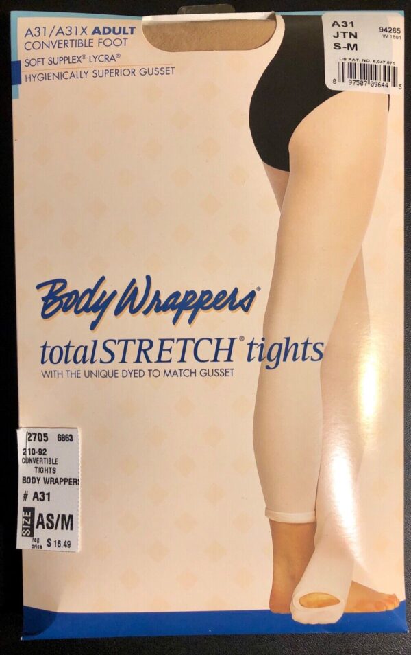 NWT! Body Wrappers Total STRETCH Convertible Dance Tights Nylon Spandex TAN AS/M