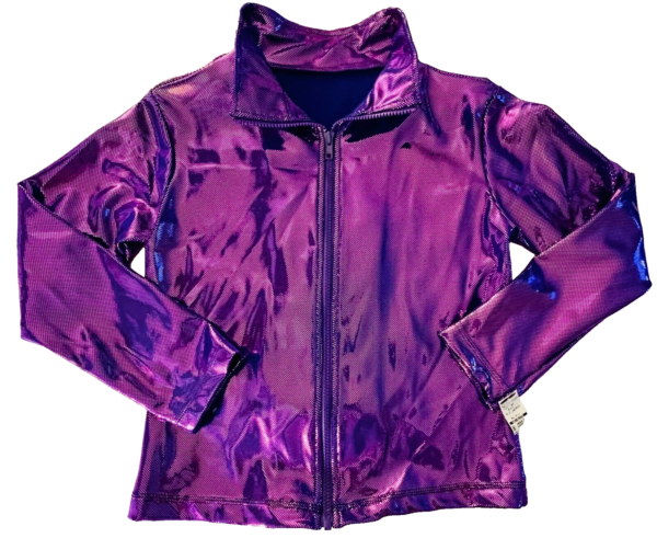 GK WARM UP JACKET ADULT SMALL PURPLE SHIMMER FOIL ZIP FRONT GYMNAS DANCE CHEER S - Image 5