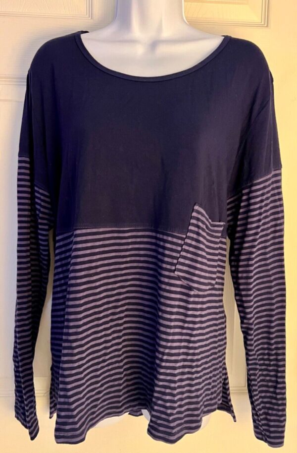 Heartstring Ladies Size Large LgSLV Navy/Purple Solid/Stripe  Top Cotton SZ L