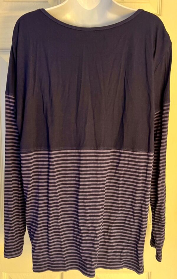 Heartstring Ladies Size Large LgSLV Navy/Purple Solid/Stripe  Top Cotton SZ L - Image 3