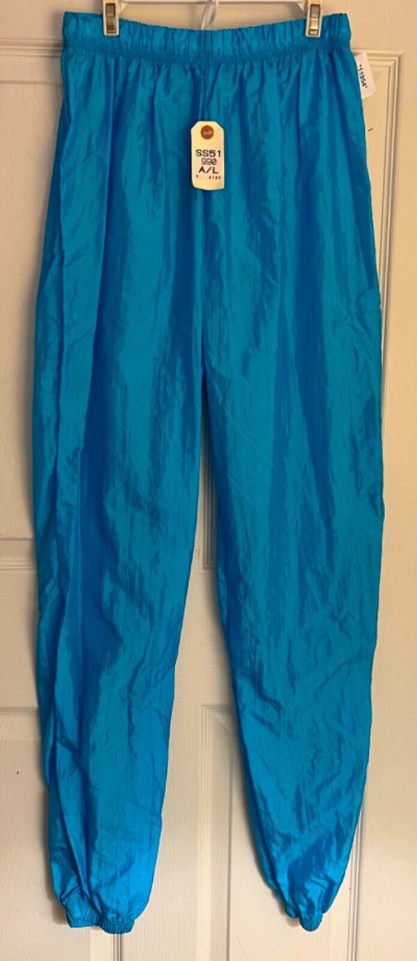 GK WARM UP ADULT LARGE BLUE CRINKLE NYLON GYMNASTICS CHEER ATHLETIC PANTS Sz L - Image 2