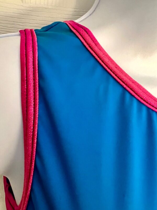 GK BIKETARD ADULT SMAL BLUE NYLON/SPANDEX PINK FOIL TRIM DANCE GYMNASTIC TANK S - Image 2