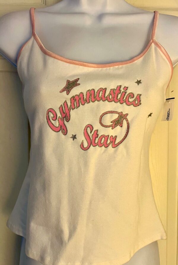 GK CAMISOLE 'GYMNASTICS STAR' JUNIOR SMALL WHITE COTTON PINK SATIN TRIM JR S NWT