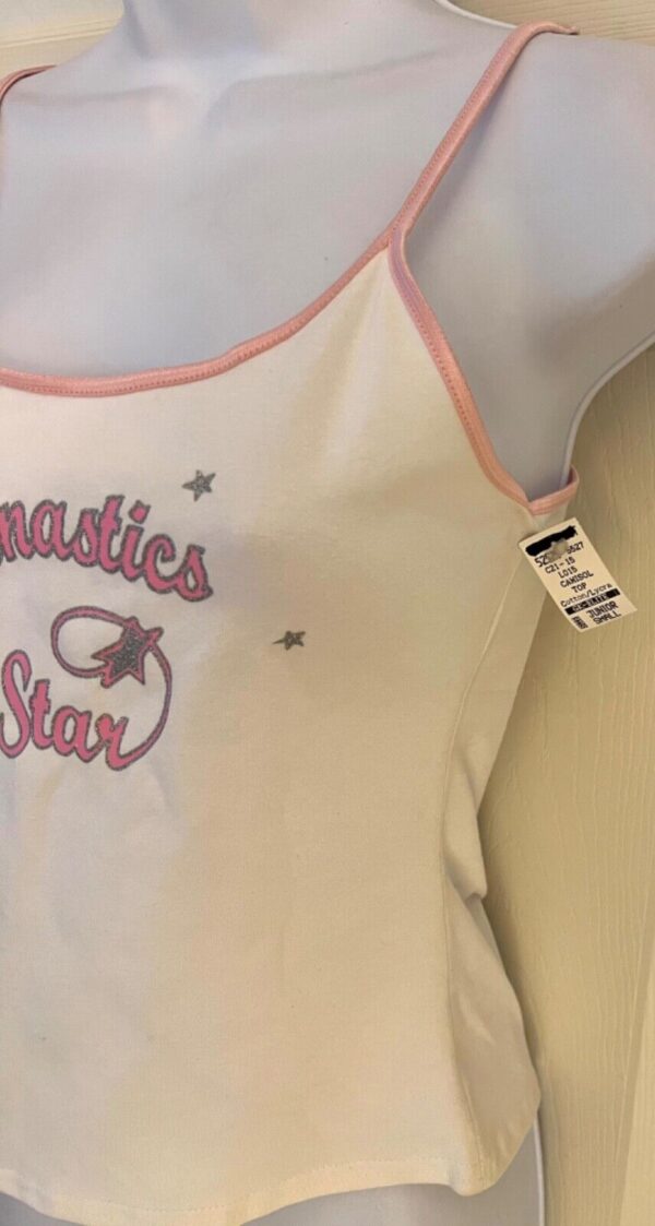 GK CAMISOLE 'GYMNASTICS STAR' JUNIOR SMALL WHITE COTTON PINK SATIN TRIM JR S NWT - Image 4