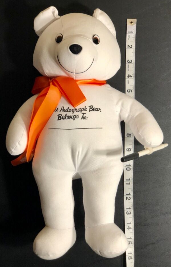 AUTOGRAPH PLUSH BEAR ORANGE RIBBON â€œI HANG WITH GYMNASTS!â€ WITH PEN 16â€ LONG - Image 7