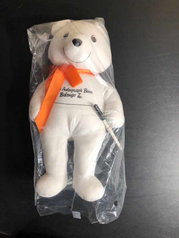 AUTOGRAPH PLUSH BEAR ORANGE RIBBON â€œI HANG WITH GYMNASTS!â€ WITH PEN 16â€ LONG - Image 8