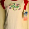 GK CHEER GLITZY GRAPHIC TEE SIZE LADIES MEDIUM  WHITE RAGLAN CAP SLEEVE AM NWT!