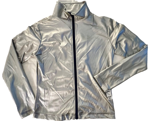 GK WARM UP JACKET ADULT SMALL SILVER METALLIC ZIP FRONT GYMNASTICS DANCE CHEER S - Image 8