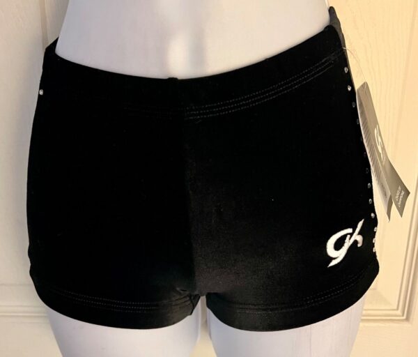 GK BLACK VELVET ADULT X-SMALL MICRO MINI CRYSTALS CHEER DANCE GYMNASTS SHORTS XS - Image 4