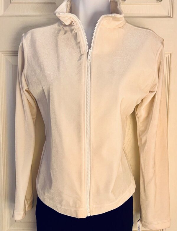 GK WARM UP JACKET LADIES SMALL WHITE VELVET FULL ZIP DANCE SKATE GYMNASTICS SZ S