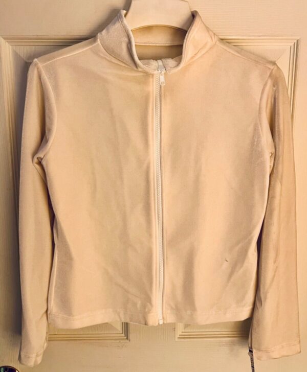 GK WARM UP JACKET LADIES SMALL WHITE VELVET FULL ZIP DANCE SKATE GYMNASTICS SZ S - Image 4