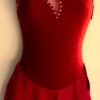 GK RED VELVET ICE FIGURE SKATE ADULT SMALL SLVLS ASYM MESH YOKE JA DRESS Sz AS