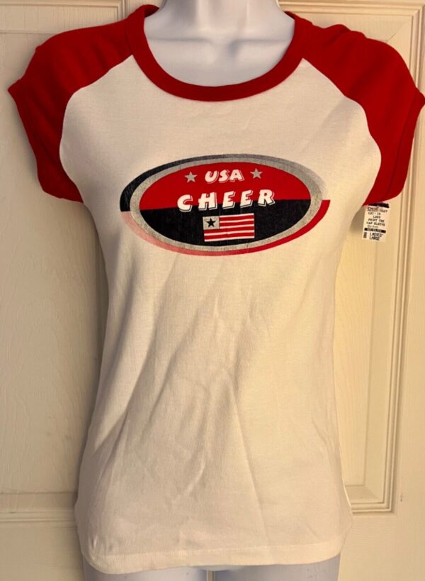 AS TEES "USA CHEER" GRAPHIC ADULT SMALL COTTON WHITE RED RAGAN CAP SLV TEE Sz AS