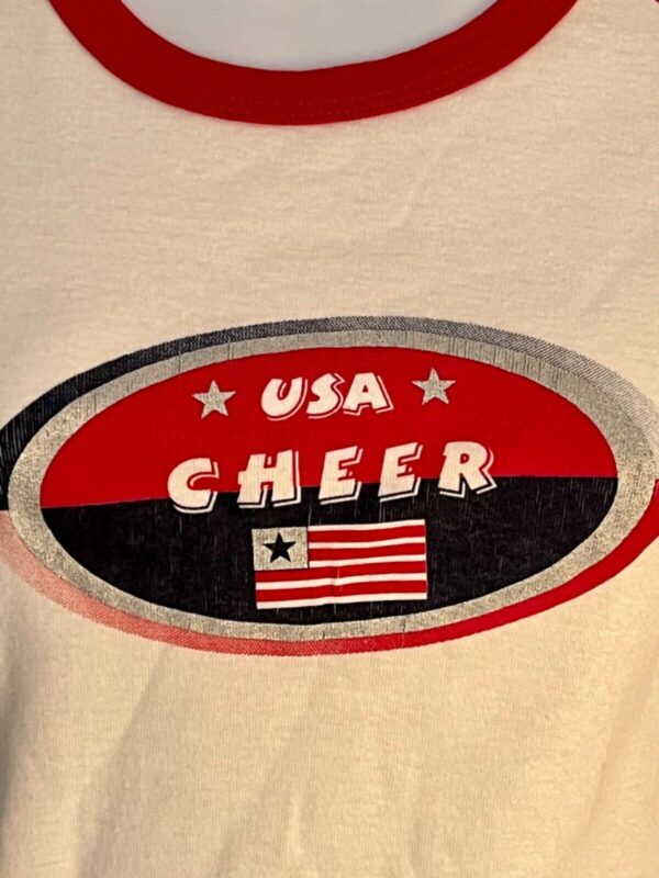 AS TEES "USA CHEER" GRAPHIC ADULT SMALL COTTON WHITE RED RAGAN CAP SLV TEE Sz AS - Image 2