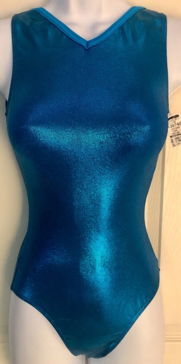 GK ELECTRIC TURQUOISE MYSTIQUE ADULT X-SMALL GYMNASTS DANCE TANK LEOTARD Sz AXS