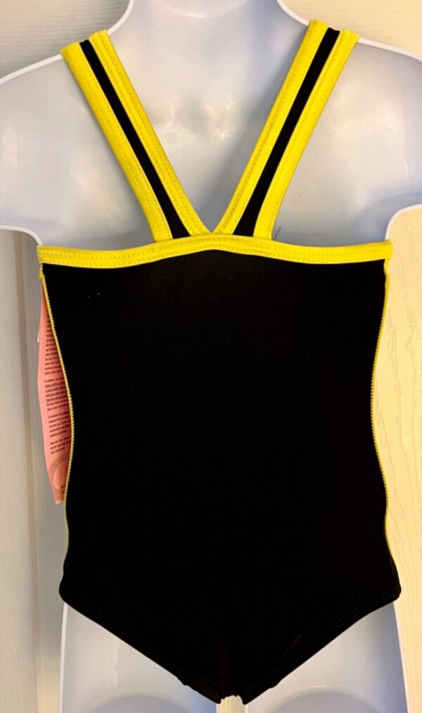 GK SPORTY CHILD X-SMALL BLACK RACERBACK YELLOW SIDES GYMNASTS TANK LEOTARD SZ XS - Image 5