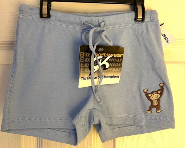 GK DRAWSTRING SHORTS GIRLS X-SMALL (4T) BLUE COTTON MONKEY APPLIQUE SZ XS NWT! - Image 5