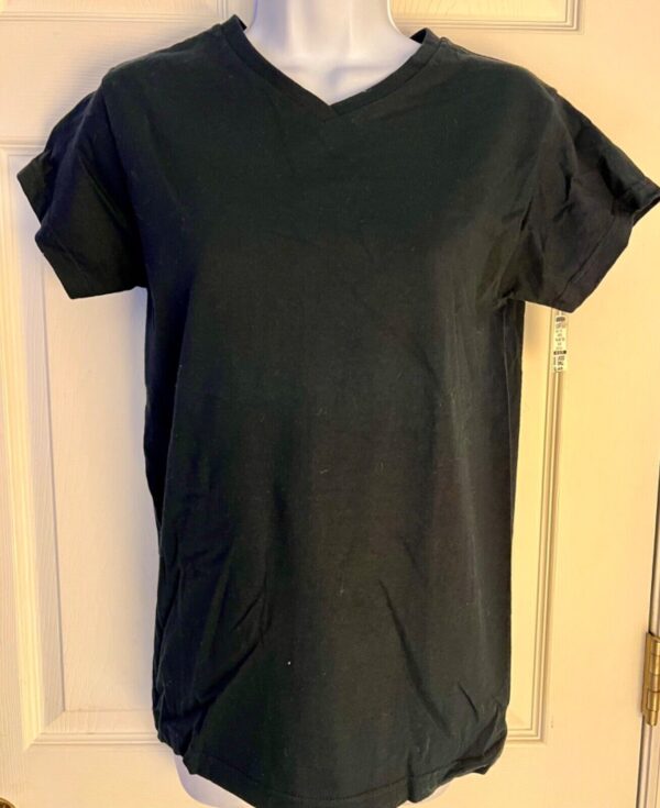 Anvil LADIES SMALL BLACK BLANK PRE-SHRUNK SSLV COTTON V-NECK TOP T-Shirt SZ S