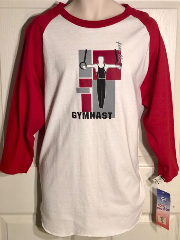 GK 3/4 SLV MENS MEDIUM BASEBALL TEE COTTON GYMNASTIC STILL RINGS GRAPHICS AL NWT