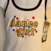 GK FUN TANK PJ TOP GIRLS SMALL â€˜DANCE GIRLâ€™ WHITE COTTON RIBBED BLACK TRIM SZ S