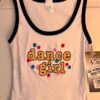 GK FUN TANK PJ TOP GIRLS SMALL â€˜DANCE GIRLâ€™ WHITE COTTON RIBBED BLACK TRIM SZ S - Image 5
