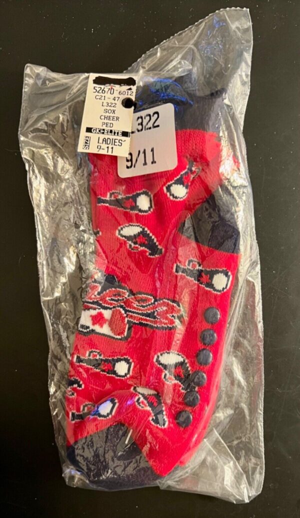 GK CHEER FUN LADIES 9-11 SLIPPER SOCKS GRIPS RED WHITE BLUE CHEER GRAPHIC 9-11 - Image 4