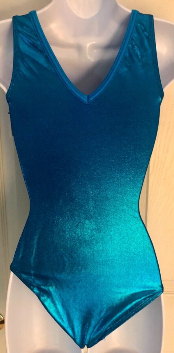 GK ELECTRIC TURQUOISE MYSTIQUE ADULT X-SMALL GYMNASTS DANCE TANK LEOTARD Sz AXS - Image 6