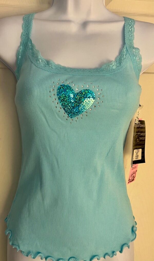 GK 'GYMNASTSâ€™ ADULT MEDIUM BLUE RIBBED COTTON SEQUIN HEART METALLIC JEWELS Sz M