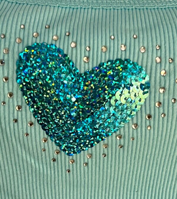 GK 'GYMNASTSâ€™ ADULT MEDIUM BLUE RIBBED COTTON SEQUIN HEART METALLIC JEWELS Sz M - Image 2