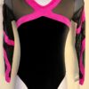 GK LgS BLACK VELVET MESH ADULT SMALL PINK FOIL GYMNASTICS DANCE LEOTARD Sz AS